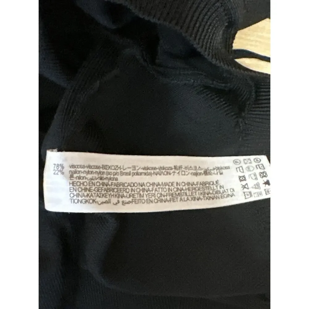 Zara Women's Black Long Balloon Puff Sleeve Ruched Tie Cropped Blouse Top Size S